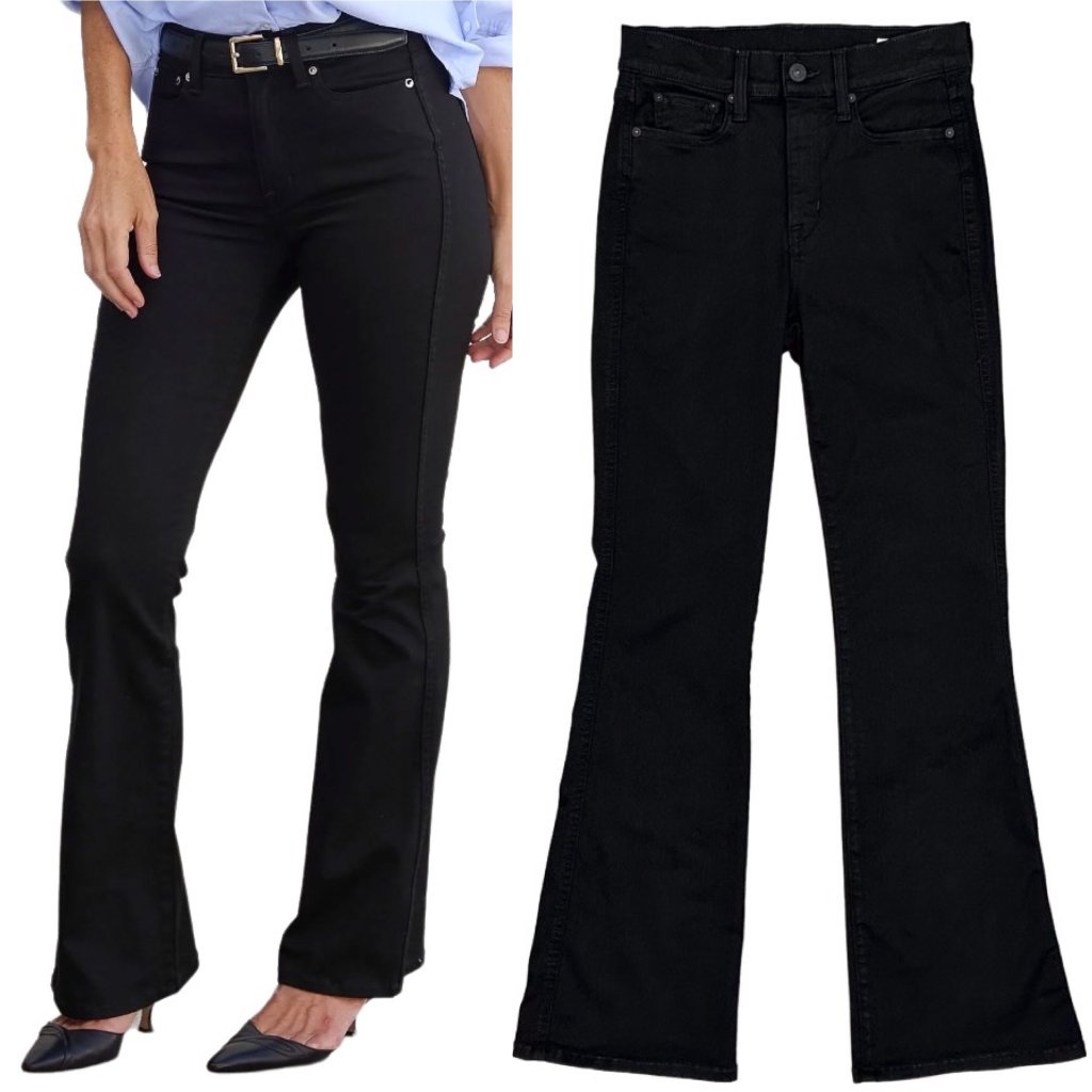 Ayr The Really Really Stretch Flare Jeans In Mic Drop Black Denim Women’s Sz 28